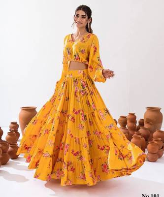 yellow silk blend printed fashion lehenga choli 2