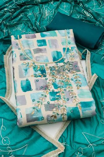 multi unstitched digital print handwork with embroidered dupatta jaam dress material
