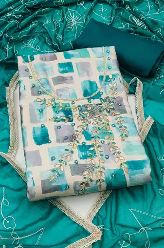 multi unstitched digital print handwork with embroidered dupatta jaam dress material