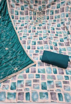 multi unstitched digital print handwork with embroidered dupatta jaam dress material 2