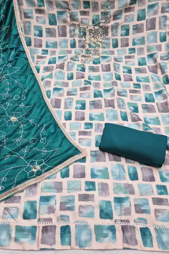 multi unstitched digital print handwork with embroidered dupatta jaam dress material