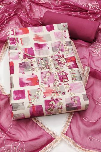multi unstitched digital print handwork with embroidered dupatta jaam dress material