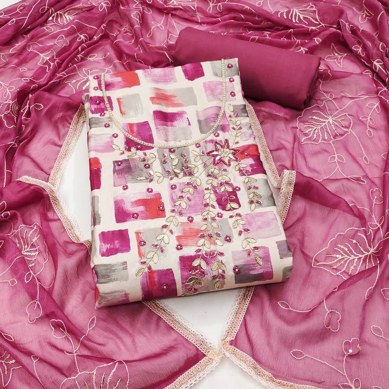 multi unstitched digital print handwork with embroidered dupatta jaam dress material