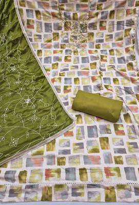 multi unstitched digital print handwork with embroidered dupatta jaam dress material 2