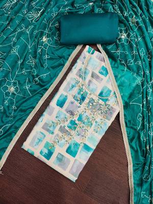 multi unstitched digital print handwork with embroidered dupatta jaam dress material 4
