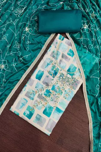 multi unstitched digital print handwork with embroidered dupatta jaam dress material