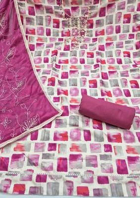 multi unstitched digital print handwork with embroidered dupatta jaam dress material 2