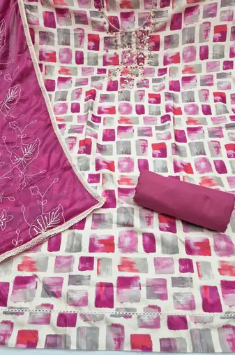 multi unstitched digital print handwork with embroidered dupatta jaam dress material