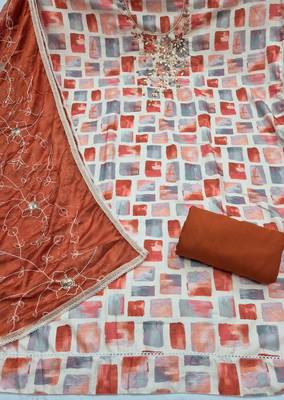 multi unstitched digital print handwork with embroidered dupatta jaam dress material 2