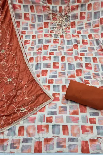 multi unstitched digital print handwork with embroidered dupatta jaam dress material