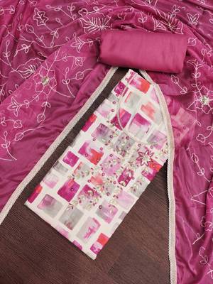 multi unstitched digital print handwork with embroidered dupatta jaam dress material 4