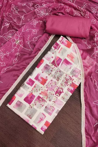 multi unstitched digital print handwork with embroidered dupatta jaam dress material