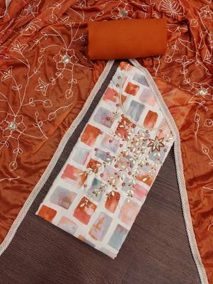 multi unstitched digital print handwork with embroidered dupatta jaam dress material 4