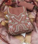 dusty rose unstitched thread embroidery handwork with digital printed dupatta silk blend dress material