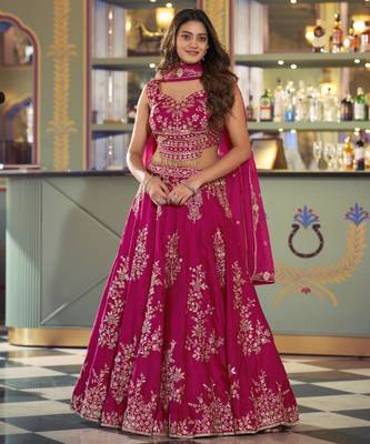 magenta silk blend embroidered traditional lehenga choli upto 42 1