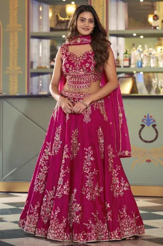 magenta silk blend embroidered traditional lehenga choli upto 42