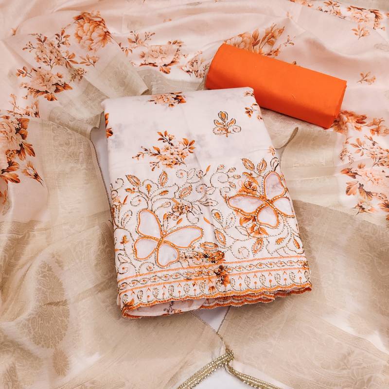 multi unstitched digital print beads work with printed dupatta jaam dress material