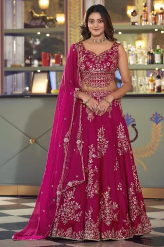 magenta silk blend embroidered traditional lehenga choli upto 42
