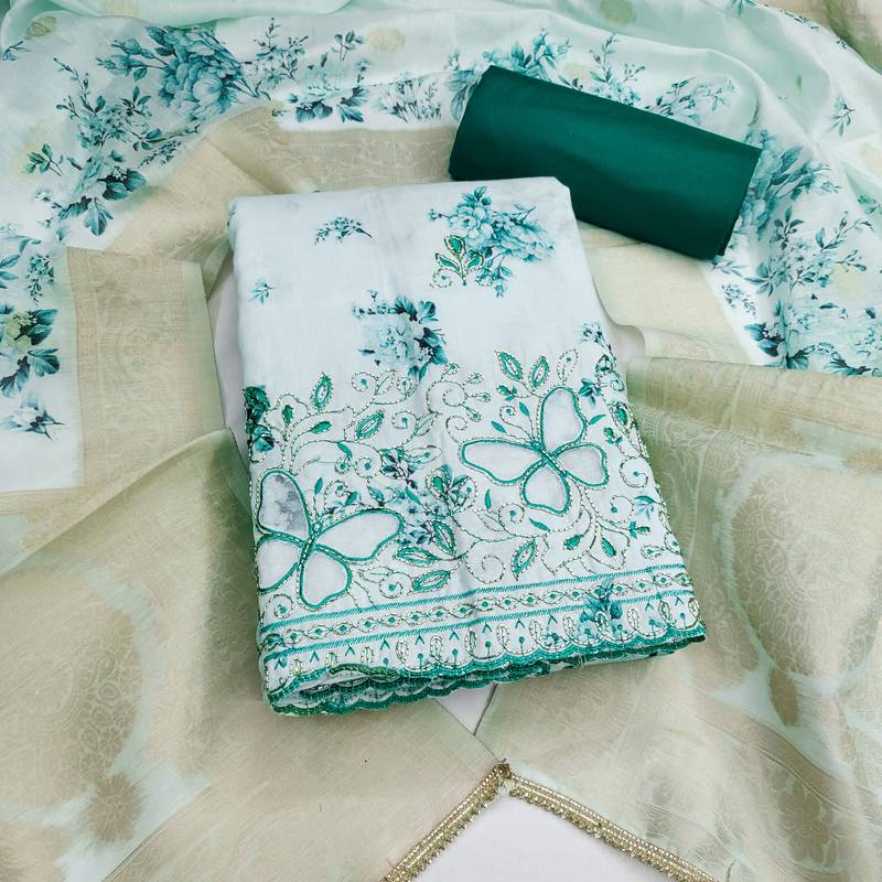 multi unstitched digital print beads work with printed dupatta jaam dress material
