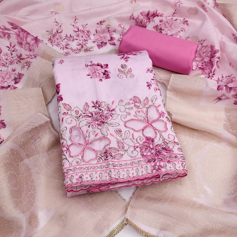multi unstitched digital print beads work with printed dupatta jaam dress material