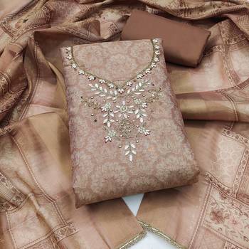 multi unstitched shimmer print handwork with printed dupatta linen dress material 1