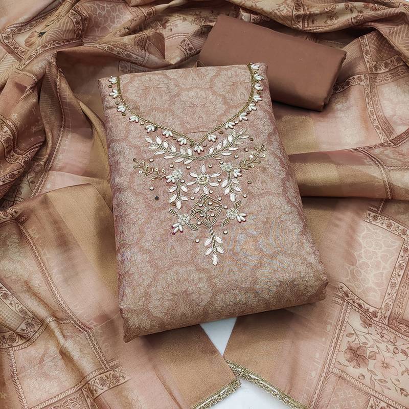 multi unstitched shimmer print handwork with printed dupatta linen dress material