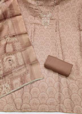 multi unstitched shimmer print handwork with printed dupatta linen dress material 2