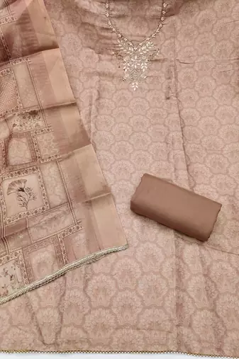 multi unstitched shimmer print handwork with printed dupatta linen dress material