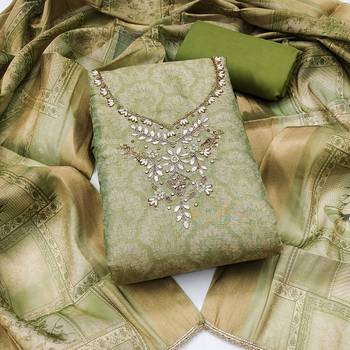 multi unstitched shimmer print handwork with printed dupatta linen dress material 1