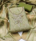 multi unstitched shimmer print handwork with printed dupatta linen dress material