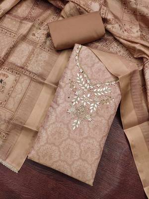 multi unstitched shimmer print handwork with printed dupatta linen dress material 4