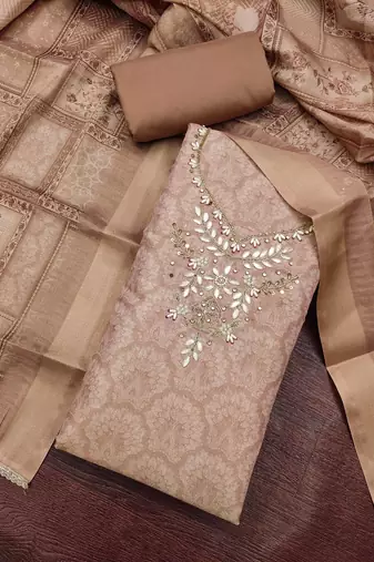 multi unstitched shimmer print handwork with printed dupatta linen dress material