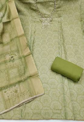 multi unstitched shimmer print handwork with printed dupatta linen dress material 2