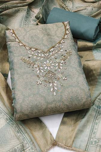 multi unstitched shimmer print handwork with printed dupatta linen dress material