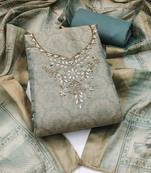 multi unstitched shimmer print handwork with printed dupatta linen dress material