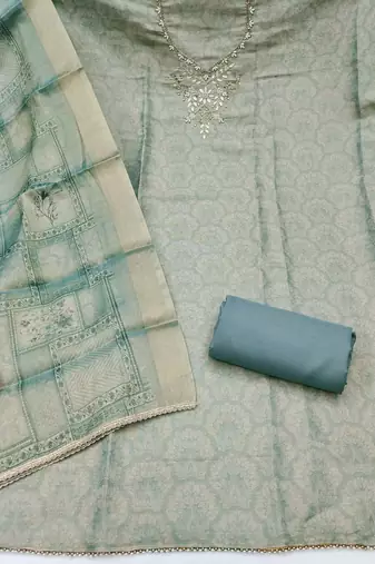 multi unstitched shimmer print handwork with printed dupatta linen dress material