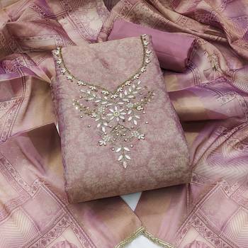 multi unstitched shimmer print handwork with printed dupatta linen dress material 1