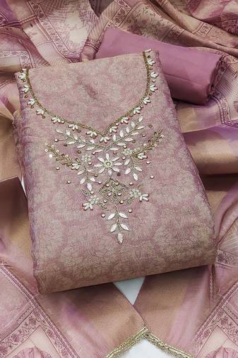 multi unstitched shimmer print handwork with printed dupatta linen dress material