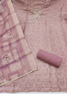 multi unstitched shimmer print handwork with printed dupatta linen dress material 2