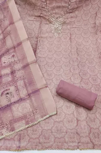 multi unstitched shimmer print handwork with printed dupatta linen dress material