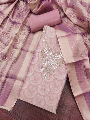 multi unstitched shimmer print handwork with printed dupatta linen dress material 4