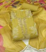 light green unstitched thread embroidery handwork with digital printed dupatta silk blend dress material