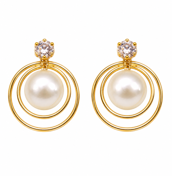 Certified natural freshwater pearls jewellery pearl drop earrings with cz stud and gold-tone multi-hoop 5