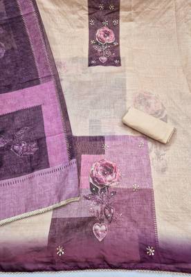 multi unstitched digital print handwork with printed dupatta modal butti dress material 2
