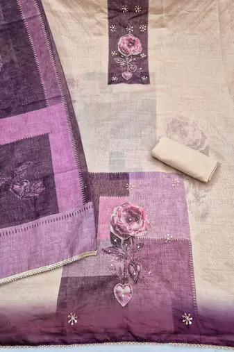 multi unstitched digital print handwork with printed dupatta modal butti dress material