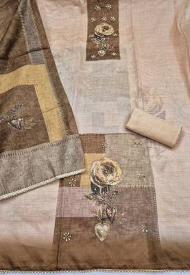 multi unstitched digital print handwork with printed dupatta modal butti dress material 2