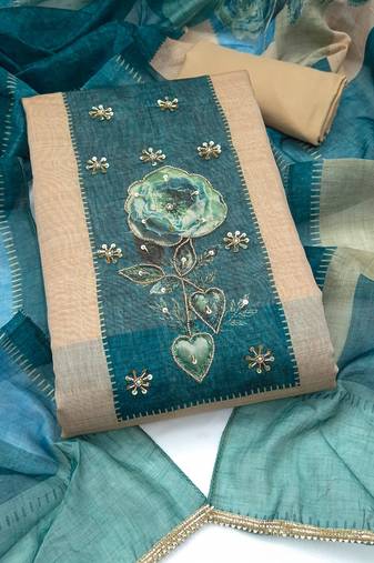 multi unstitched digital print handwork with printed dupatta modal butti dress material