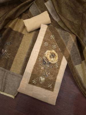 multi unstitched digital print handwork with printed dupatta modal butti dress material 4