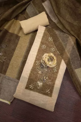 multi unstitched digital print handwork with printed dupatta modal butti dress material