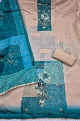 multi unstitched digital print handwork with printed dupatta modal butti dress material 2